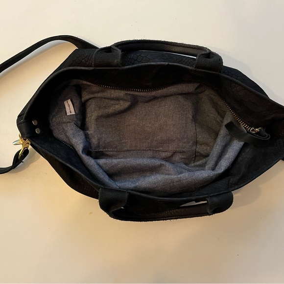 Clare V Black Snake Leather Tote Satchel Bag w/ Shoulder Strap - Picture 6 of 8